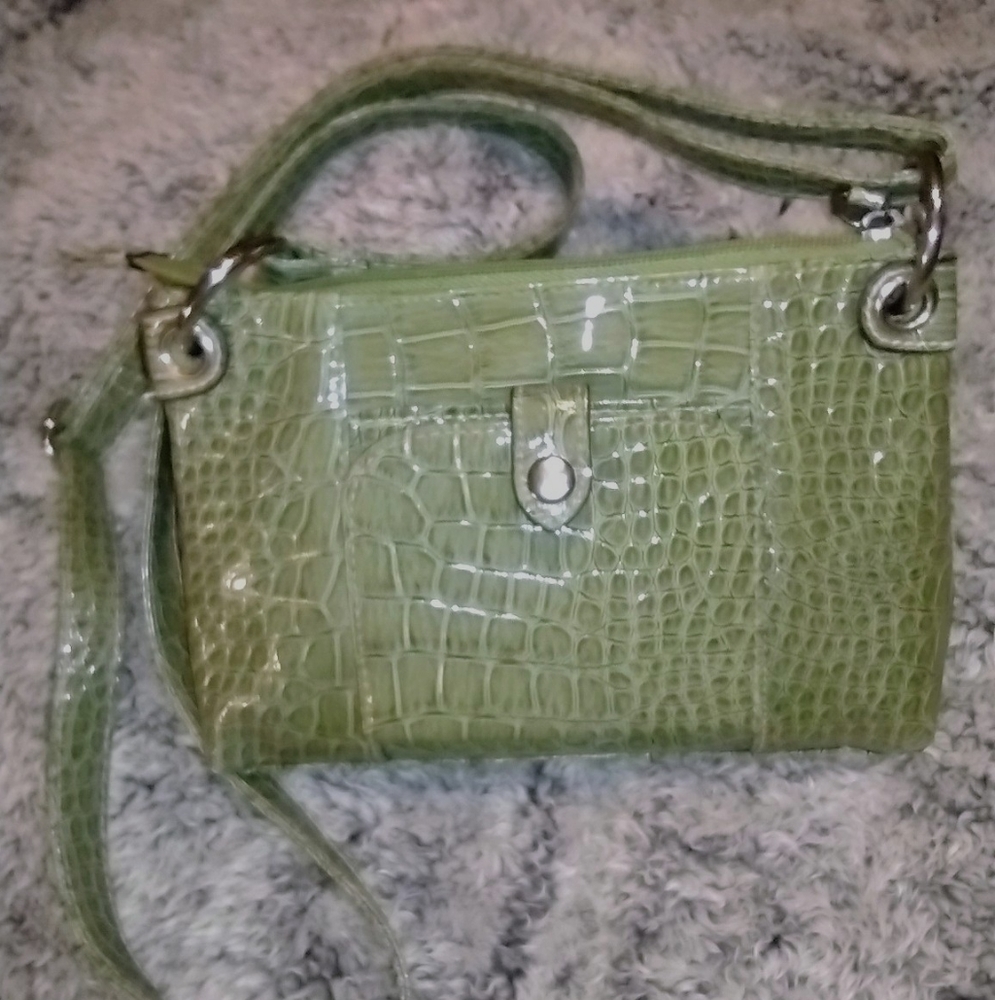 Green Embossed Crocodile Mini Purse